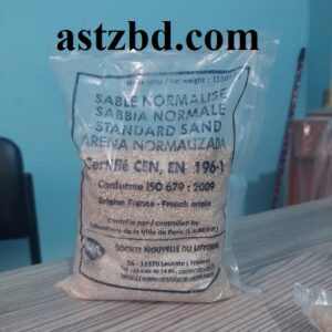 Standard Sand EN-196-1 for Cement Testing shown in sealed 1350g bag with CEN certification label for mortar cube strength test