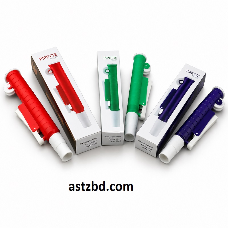 Pipette Pump Green 10ml shown alongside blue 2ml, yellow 5ml, and red 25ml color-coded variants