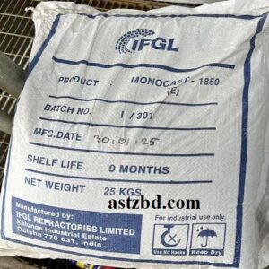 Monocasht High-alumina refractories, Brand: IFGL, Model: monocast 1850, Weight: 50kg, Country of origin: India, Monocast 1850, Monocast price in Bangladesh, IFGL Monocast 1850, Monocon Monocast 1850, High alumina castable 1850°C, 1850 degree castable, Ladle castable 85% alumina, Tundish castable 1850, Low cement castable Bangladesh, IFGL refractory Bangladesh, Monocon refractory import, High alumina low cement castable Al₂O₃ ≥ 80%, Castable refractory for steel ladle 1800-1850°C, Monolithic castable for EAF roof repair, Tundish working lining castable, Slag resistant castable 1850°C, IFGL / Monocon make castable, Indian origin high alumina castable, কাস্টেবল ১৮৫০, ল্যাডল কাস্টেবল , টান্ডিশ কাস্টেবল , হাই অ্যালুমিনা কাস্টেবল ৮৫% , IFGL রিফ্রাক্টরি বাংলাদেশ,
