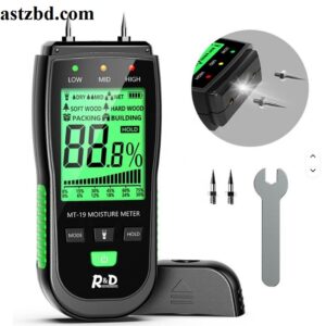 R&D MT-19 Wall Moisture Meter digital pin-type device displaying reading on LCD screen