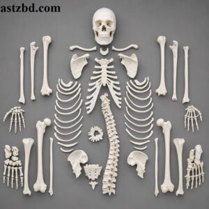 Disarticulated PVC bone 8kg China full skeleton model displayed on a stand, showing all 206 bones