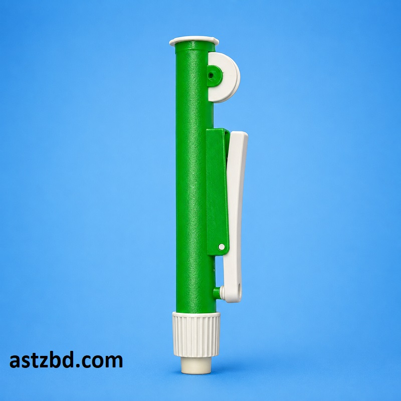 Pipette Pump Green 10ml front view showing thumb wheel and fast-release lever