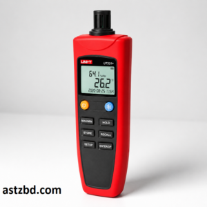UNI-T UT331+ Temperature Humidity Meter front view showing LCD display with temperature and humidity readings
