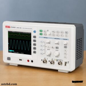 UNI-T UTD4302C 300MHz digital oscilloscope front view with 5.7-inch color LCD display