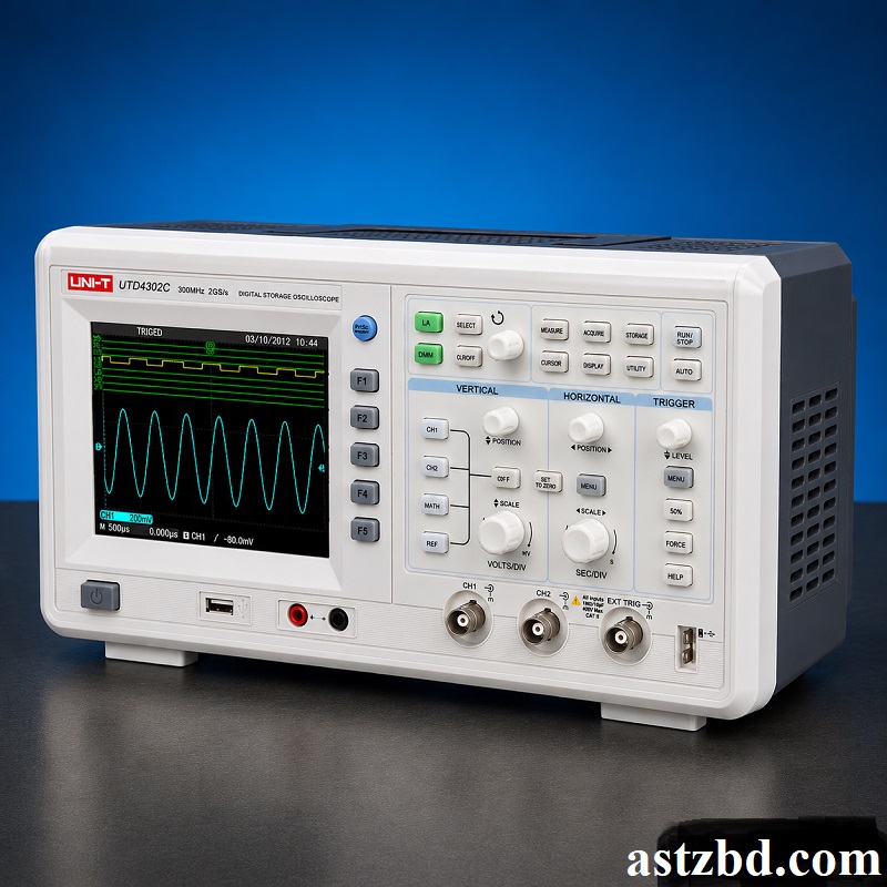UNI-T UTD4302C digital 300MHz oscilloscope rear panel USB and LAN interface connections