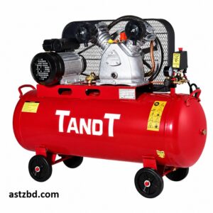 TANDT TTBA1002 belt driven air compressor front view with 100L tank
