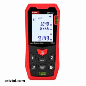 UNI-T Laser Distance Meter LM100A front view showing LCD display and control buttons