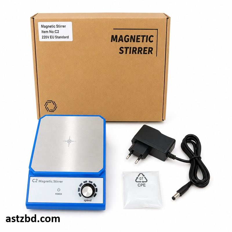 C2 Magnetic stirrer structure diagram showing knob, socket, and shock pad