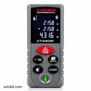 Crown CT44031 Digital Laser Measure shown from the front with LCD display`